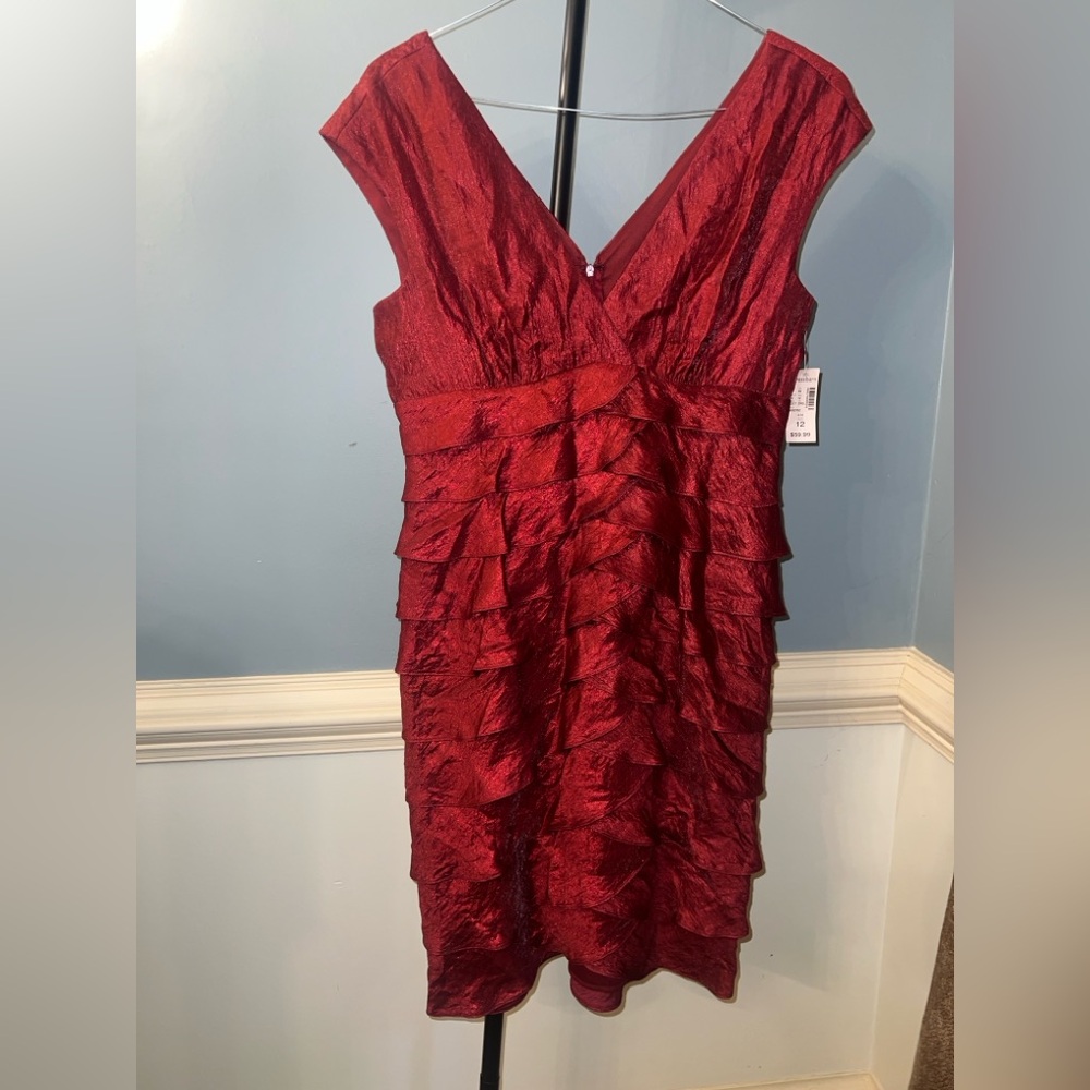 Dress Barn Red Ruffle V-Neck Cocktail Dress